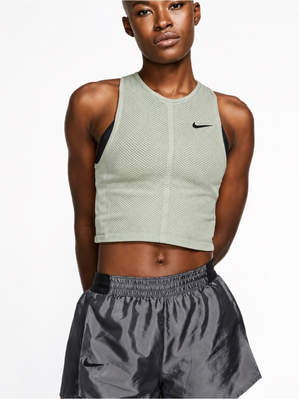Nike Women's W Nk Tank Rebel Smls Sleeveless Crop Tank Top Green Size Medium